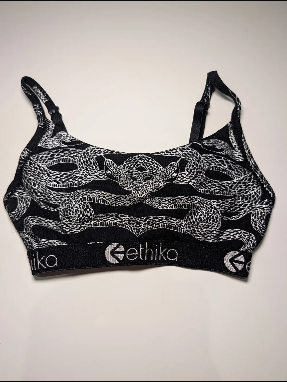 Ethika Black & White Snake Print Girls Sports Bra